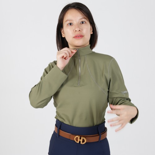 EQ-T-LS02 210G 70%Nylon 30% Spandex-Half Zip Patch Horse Riding Base Layer