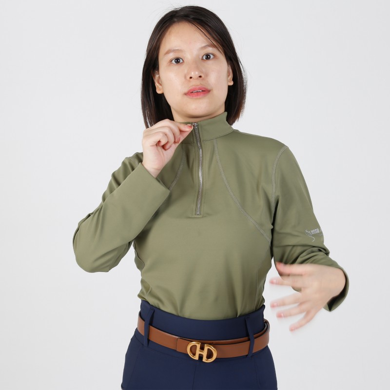 EQ-T-LS02 210G 70%Nylon 30% Spandex-Half Zip Patch Horse Riding Base Layer 