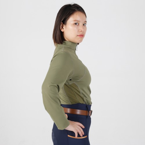 EQ-T-LS02 210G 70%Nylon 30% Spandex-Half Zip Patch Horse Riding Base Layer