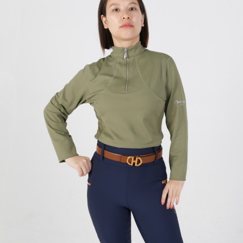 EQ-T-LS02 210G 70%Nylon 30% Spandex-Half Zip Patch Horse Riding Base Layer