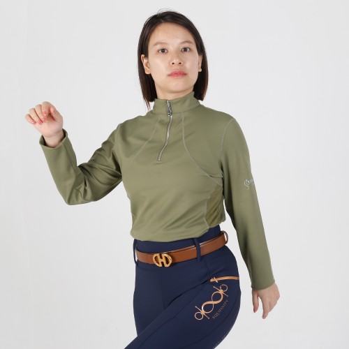 EQ-T-LS02 210G 70%Nylon 30% Spandex-Half Zip Patch Horse Riding Base Layer