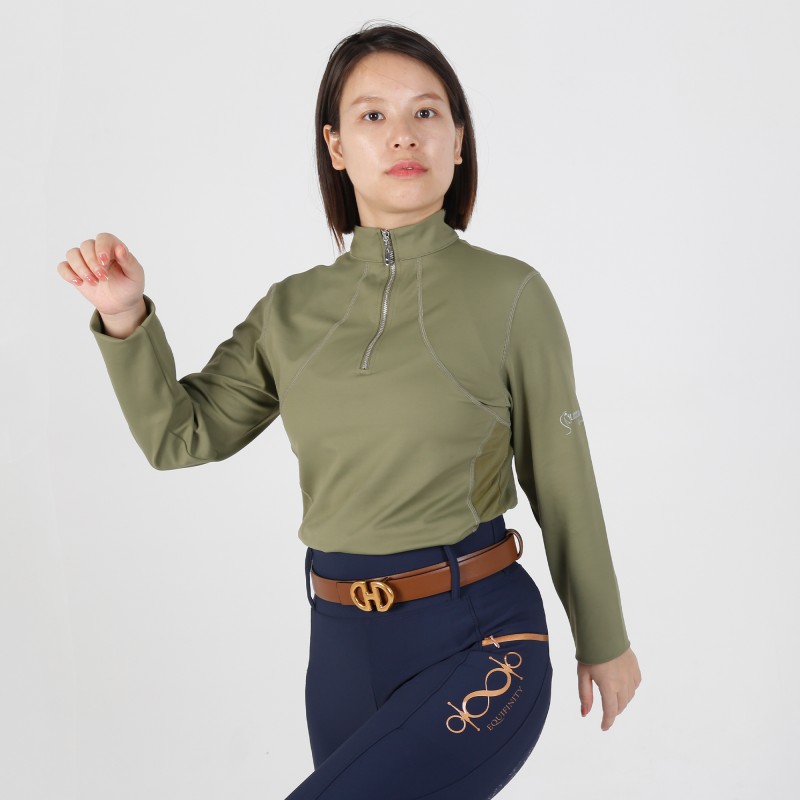 EQ-T-LS02 210G 70%Nylon 30% Spandex-Half Zip Patch Horse Riding Base Layer 