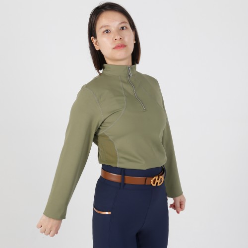 EQ-T-LS02 210G 70%Nylon 30% Spandex-Half Zip Patch Horse Riding Base Layer