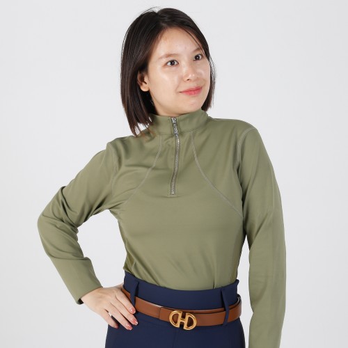 EQ-T-LS02 210G 70%Nylon 30% Spandex-Half Zip Patch Horse Riding Base Layer