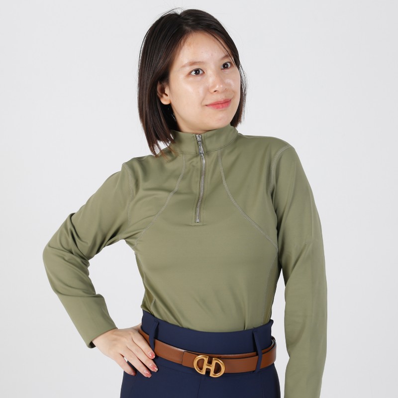 EQ-T-LS02 210G 70%Nylon 30% Spandex-Half Zip Patch Horse Riding Base Layer 