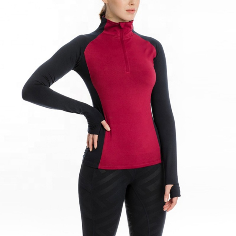 EQ-T-LS05 250G 73% Polyester 27%Spandex- Contrast Color Riding Long sleeve Polo Equestrian Shirt 