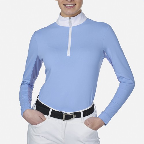 EQ-T-LS06 220G 82% Nylon 18% Spandex-Patch Breathable Blue With A White Collar Mesh Long Sleeve base layer