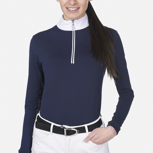 EQ-T-LS06 220G 82% Nylon 18% Spandex-Patch Breathable Blue With A White Collar Mesh Long Sleeve base layer
