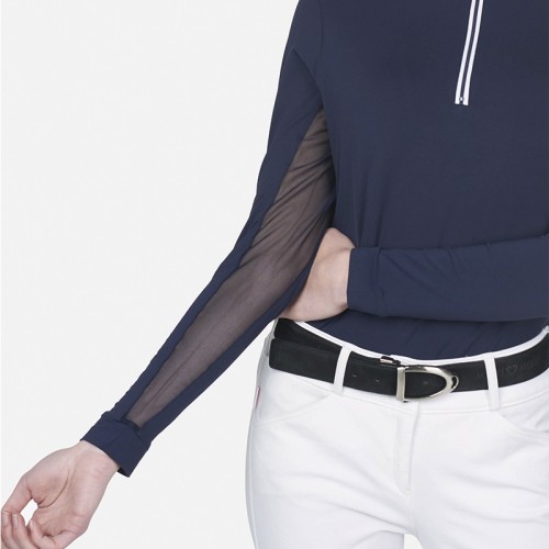 EQ-T-LS06 220G 82% Nylon 18% Spandex-Patch Breathable Blue With A White Collar Mesh Long Sleeve base layer 