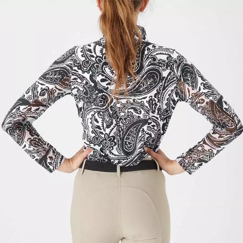 EQ-T-LS08 220G 75% Nylon 25% Spandex-Equestrian Printing Long sleeves zip T-Shirts