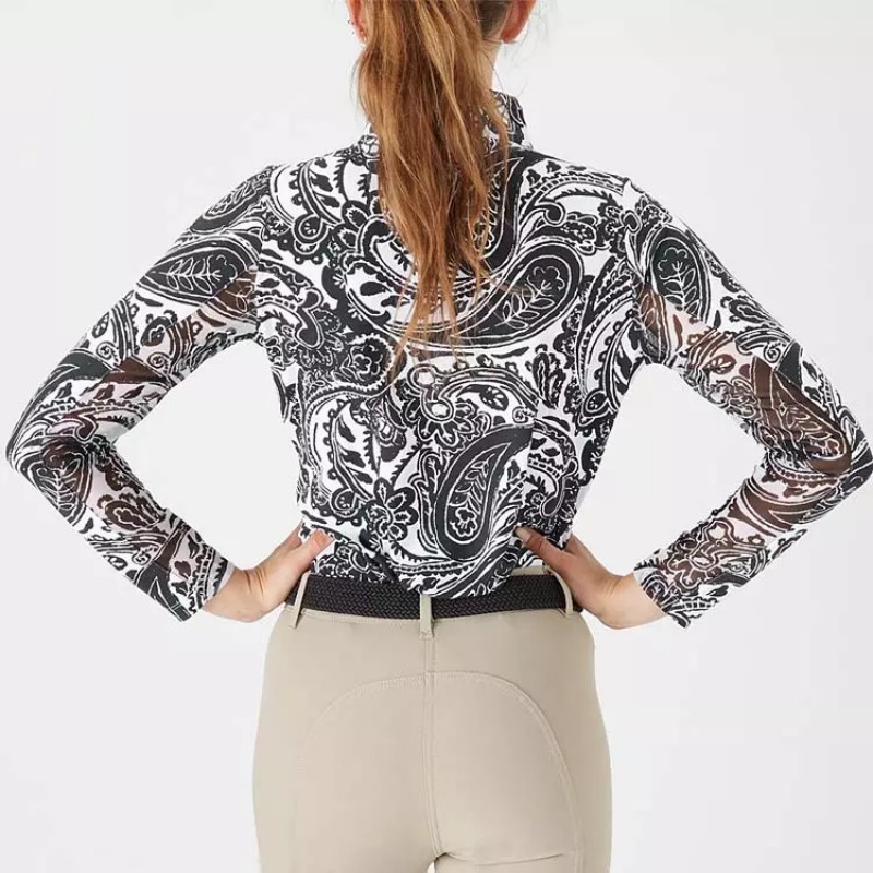 EQ-T-LS08 220G 75% Nylon 25% Spandex-Equestrian Printing Long sleeves zip T-Shirts 