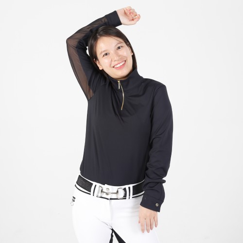 EQ-T-LS10  220G 75%Nylon+25%spandex-Horse Riding 1/4 Zipped up Mesh Ventilation Long Sleeve Base Layer