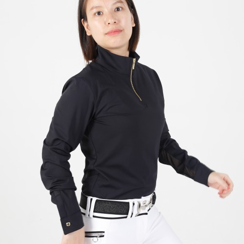 EQ-T-LS10  220G 75%Nylon+25%spandex-Horse Riding 1/4 Zipped up Mesh Ventilation Long Sleeve Base Layer