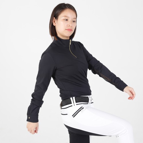 EQ-T-LS10  220G 75%Nylon+25%spandex-Horse Riding 1/4 Zipped up Mesh Ventilation Long Sleeve Base Layer 