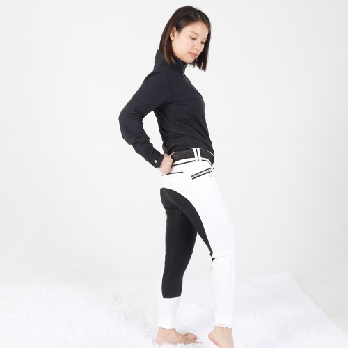 EQ-T-LS10  220G 75%Nylon+25%spandex-Horse Riding 1/4 Zipped up Mesh Ventilation Long Sleeve Base Layer