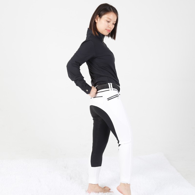 EQ-T-LS10  220G 75%Nylon+25%spandex-Horse Riding 1/4 Zipped up Mesh Ventilation Long Sleeve Base Layer 