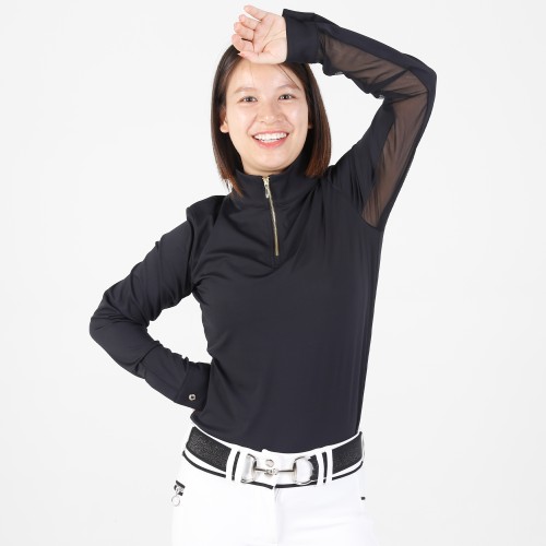 EQ-T-LS10  220G 75%Nylon+25%spandex-Horse Riding 1/4 Zipped up Mesh Ventilation Long Sleeve Base Layer