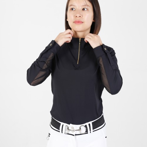 EQ-T-LS10  220G 75%Nylon+25%spandex-Horse Riding 1/4 Zipped up Mesh Ventilation Long Sleeve Base Layer