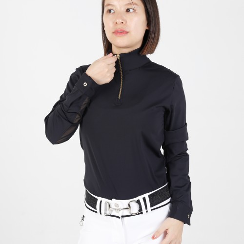 EQ-T-LS10  220G 75%Nylon+25%spandex-Horse Riding 1/4 Zipped up Mesh Ventilation Long Sleeve Base Layer