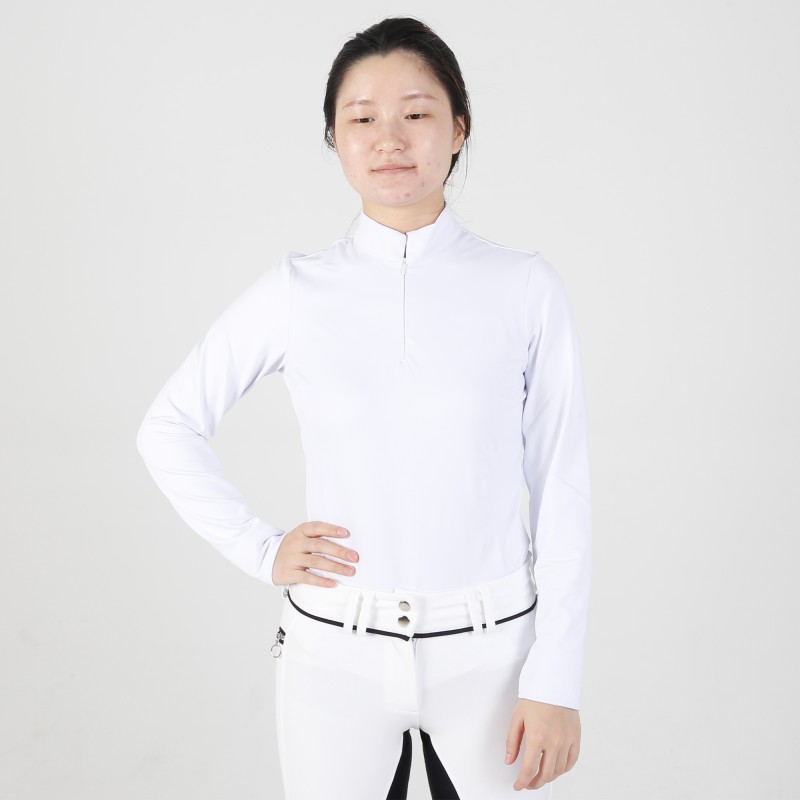 EQ-T-LS13 260G 73%Polyester+27%spandex-White 1/4 Zipped up Long sleeve base layer 