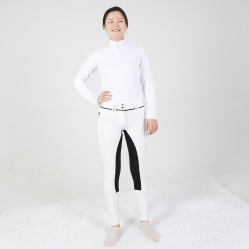 EQ-T-LS13 260G 73%Polyester+27%spandex-White 1/4 Zipped up Long sleeve base layer