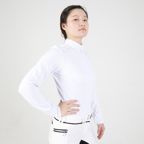 EQ-T-LS13 260G 73%Polyester+27%spandex-White 1/4 Zipped up Long sleeve base layer