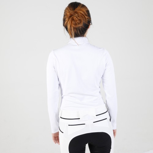 EQ-T-LS13 260G 73%Polyester+27%spandex-White 1/4 Zipped up Long sleeve base layer 
