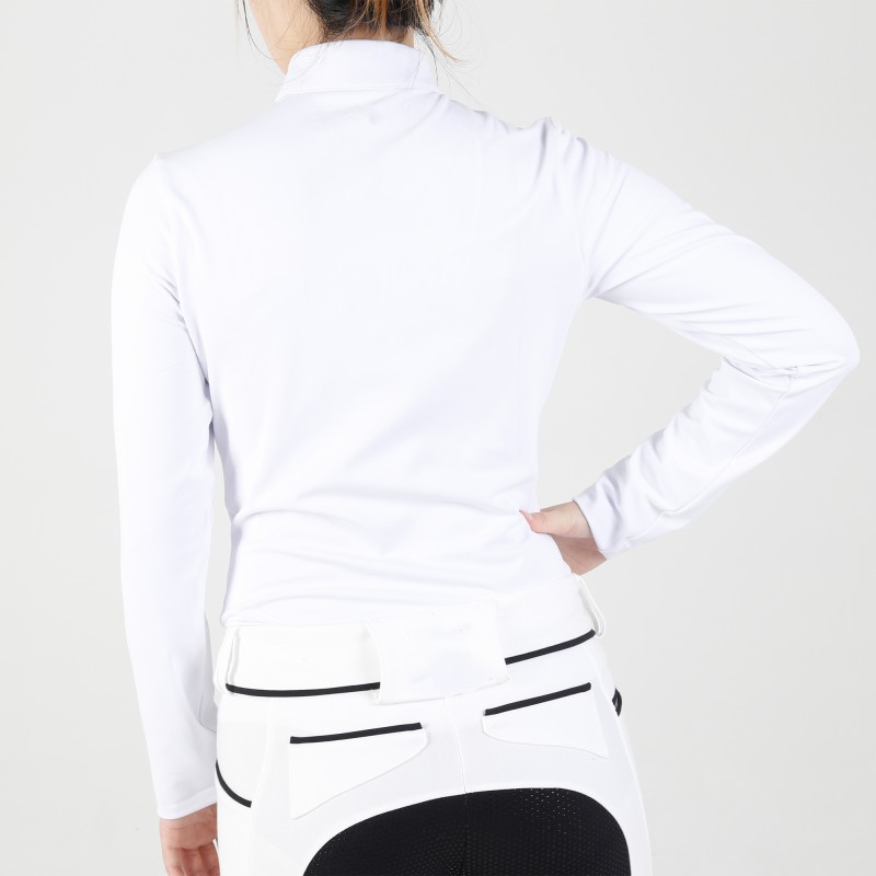 EQ-T-LS13 260G 73%Polyester+27%spandex-White 1/4 Zipped up Long sleeve base layer 