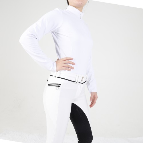 EQ-T-LS13 260G 73%Polyester+27%spandex-White 1/4 Zipped up Long sleeve base layer