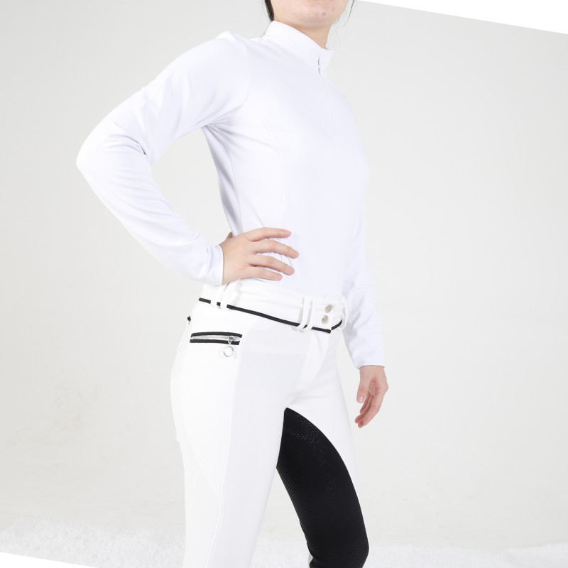 EQ-T-LS13 260G 73%Polyester+27%spandex-White 1/4 Zipped up Long sleeve base layer 