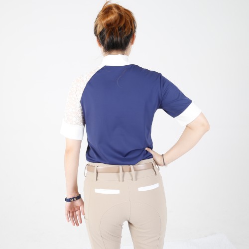 EQ-T-SL-02 200G 63% Nylon 37%Spandex Mesh Patch Arm Women's Horse Riding Short Sleeves Polo Shirt