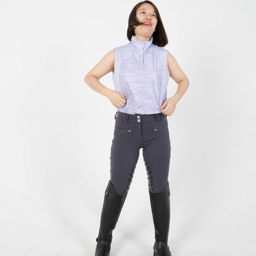 EQ-Sleeveless 01 73%Polyester 27%Spandex Camoflage Print Patch White Equestrian Button Collar Polo Sleeveless  shirts