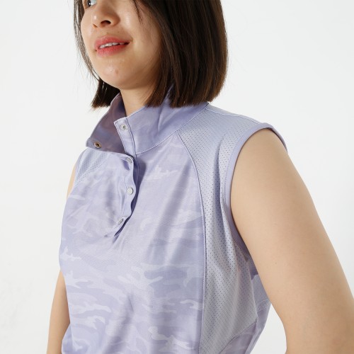 EQ-Sleeveless 01 73%Polyester 27%Spandex Camoflage Print Patch White Equestrian Button Collar Polo Sleeveless  shirts