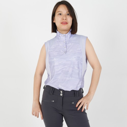 EQ-Sleeveless 01 73%Polyester 27%Spandex Camoflage Print Patch White Equestrian Button Collar Polo Sleeveless  shirts