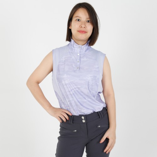 EQ-Sleeveless 01 73%Polyester 27%Spandex Camoflage Print Patch White Equestrian Button Collar Polo Sleeveless  shirts