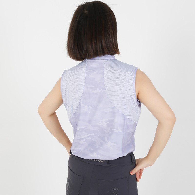 EQ-Sleeveless 01 73%Polyester 27%Spandex Camoflage Print Patch White Equestrian Button Collar Polo Sleeveless  shirts 