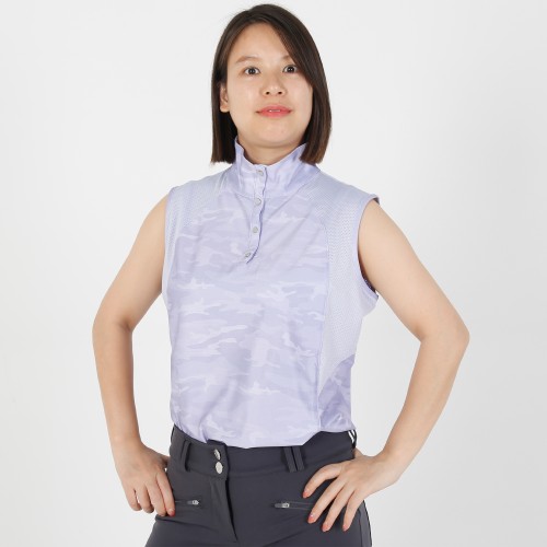 EQ-Sleeveless 01 Camoflage Print Patch White Equestrian Button Collar Polo Sleeveless Base Layer 