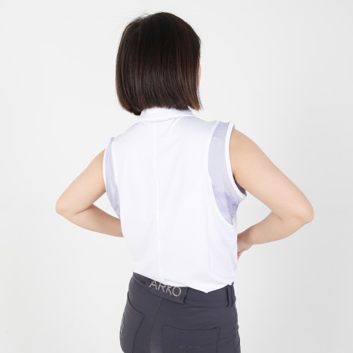 EQ-Sleeveless 02 Camoflage Print Patch White Equestrian 1/4 Zipped Up Polo Sleeveless Base Layer