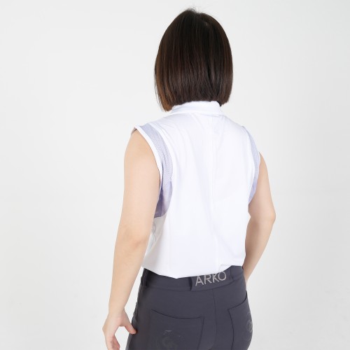 EQ-Sleeveless 02 Camoflage Print Patch White Equestrian 1/4 Zipped Up Polo Sleeveless Base Layer