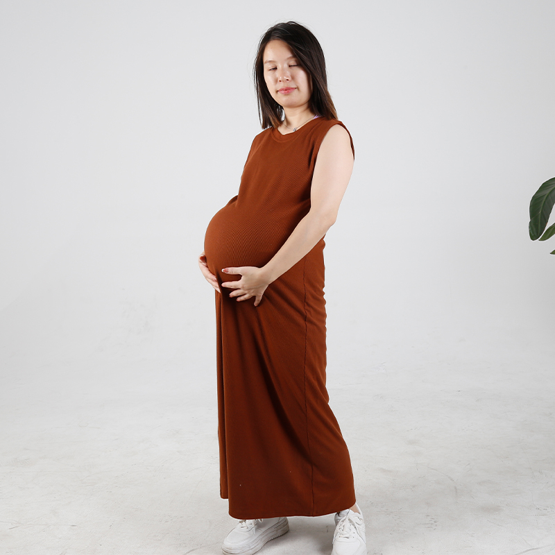 MN-D002 Wholesale Mama Sleeveless Maternity Dress With Lining Casual Comfortable Friendly Breastfeeding Zip Design 