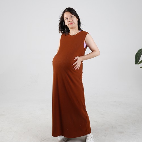 MN-D002 Wholesale Mama Sleeveless Maternity Dress With Lining Casual Comfortable Friendly Breastfeeding Zip Design
