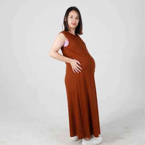 MN-D002 Wholesale Mama Sleeveless Maternity Dress With Lining Casual Comfortable Friendly Breastfeeding Zip Design