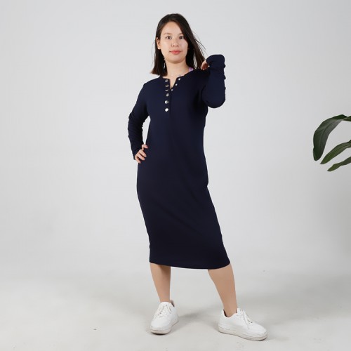 MN-D003 OEM Mama Long Sleeve Maternity Dress With Lining Casual Comfortable Friendly Breastfeeding Button Design