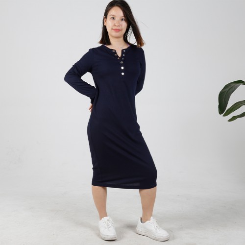 MN-D003 OEM Mama Long Sleeve Maternity Dress With Lining Casual Comfortable Friendly Breastfeeding Button Design