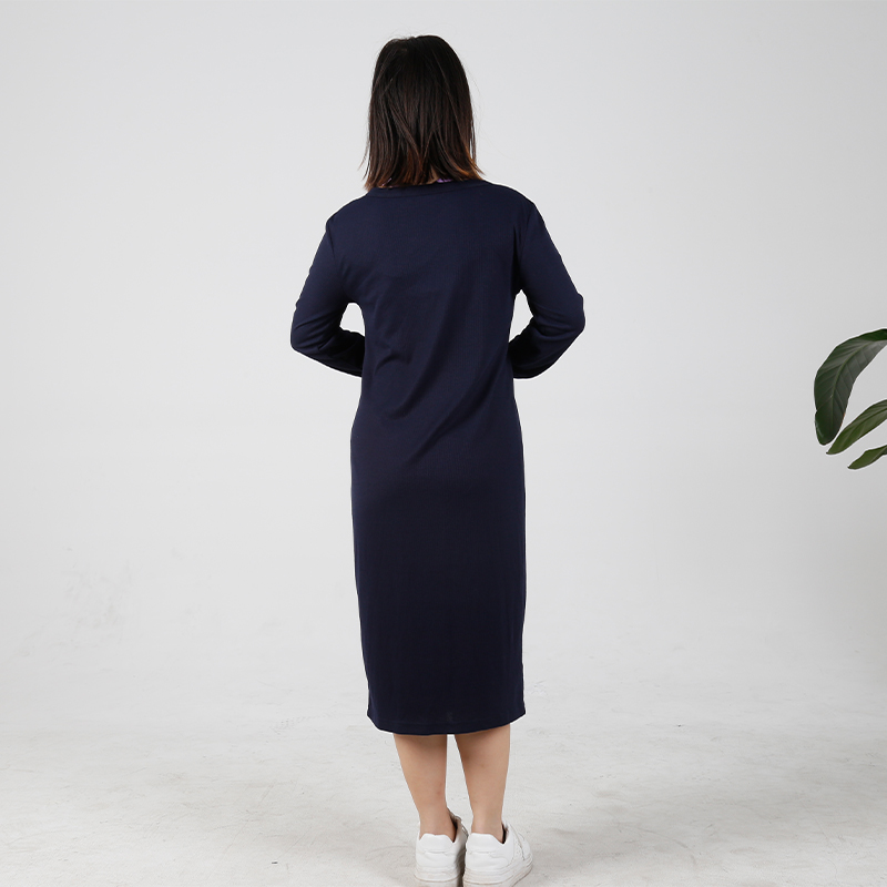 MN-D003 OEM Mama Long Sleeve Maternity Dress With Lining Casual Comfortable Friendly Breastfeeding Button Design 