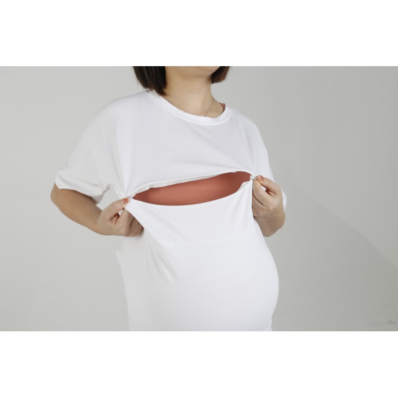 MN-T01 Wholesale AU Size White Color Women Maternity Tops Short Sleeve T-Shirt Casual Comfortable Friendly Breastfeeding Shirts 