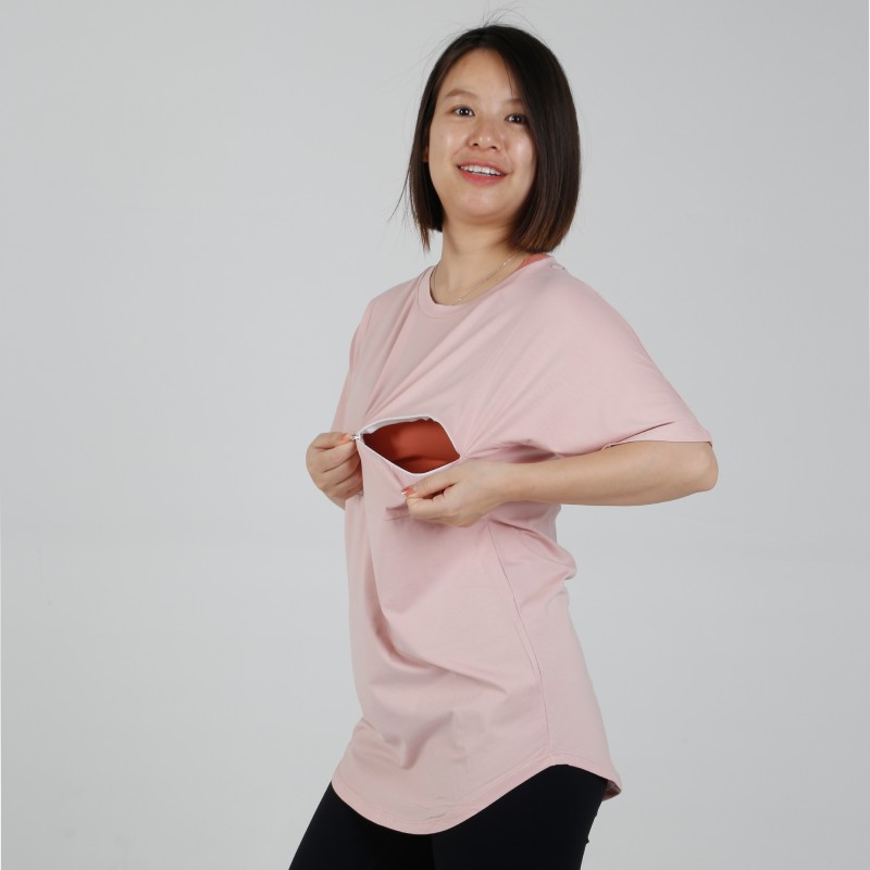 MN-T04 US Size Wholesale Maternity Clothes Pink Color Nursing Short Sleeve T-shirts