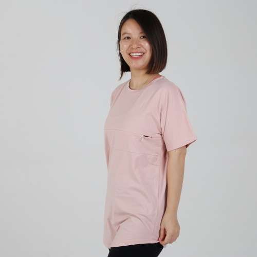MN-T04 US Size Wholesale Maternity Clothes Pink Color Nursing Short Sleeve T-shirts