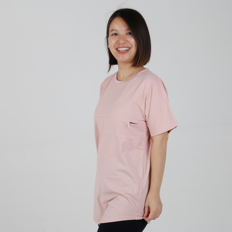 MN-T04 US Size Wholesale Maternity Clothes Pink Color Nursing Short Sleeve T-shirts 