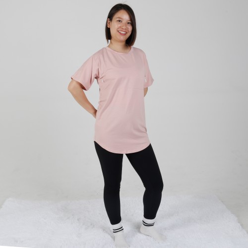 MN-T04 US Size Wholesale Maternity Clothes Pink Color Nursing Short Sleeve T-shirts